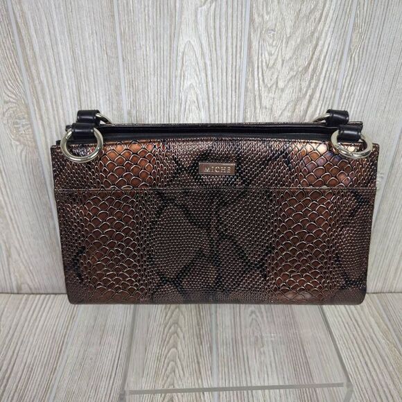 Miche Womens Jen Snake Python Print Shell Bag Purse Cover Copper Brown Black - Picture 3 of 5